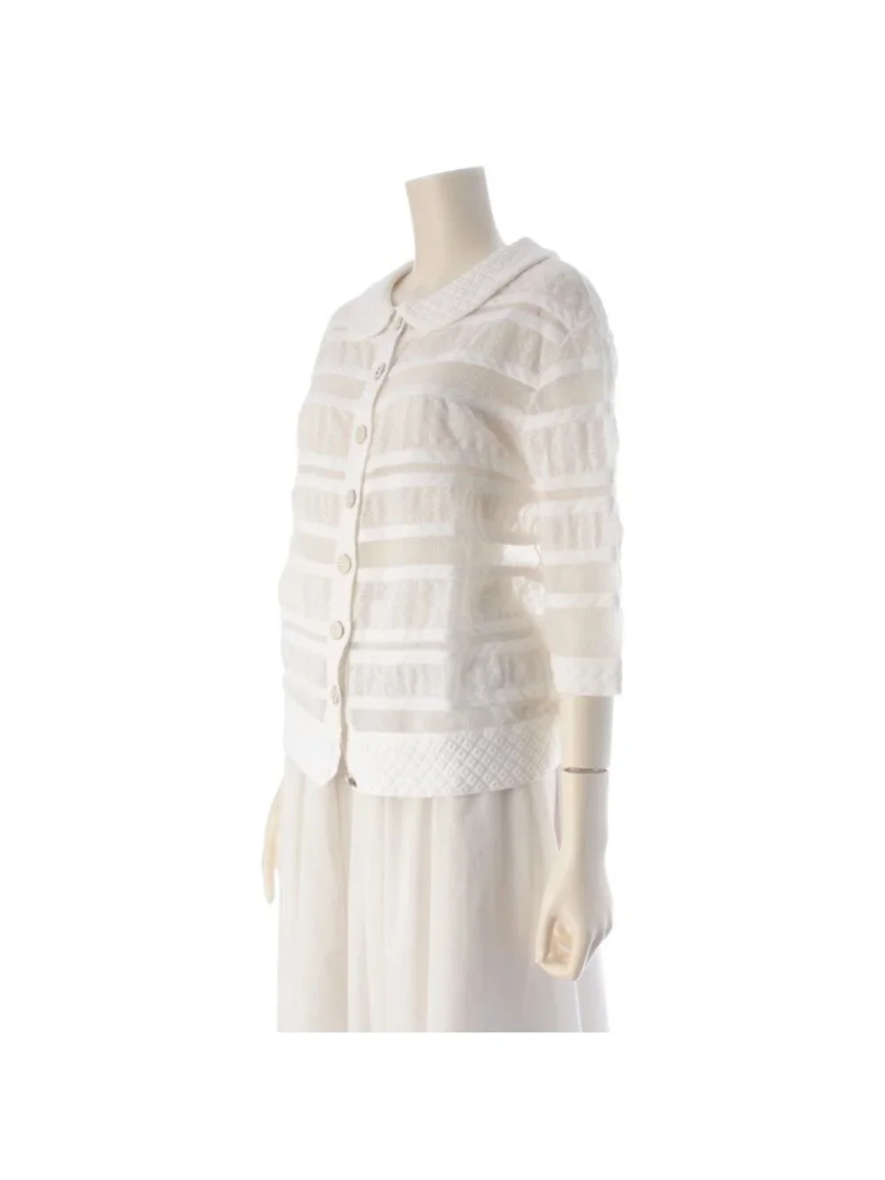 ★SOLD★ Chanel Cotton Lace Mesh Coco Button Blouse White 38 - Picture 2 of 10